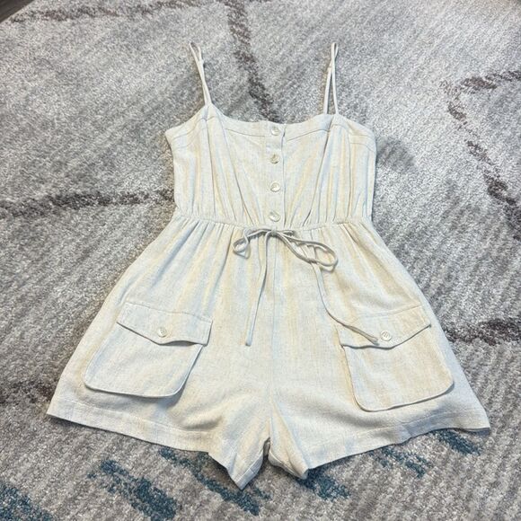New Allie Rose Cream Linen Blend Romper S - Picture 1 of 3